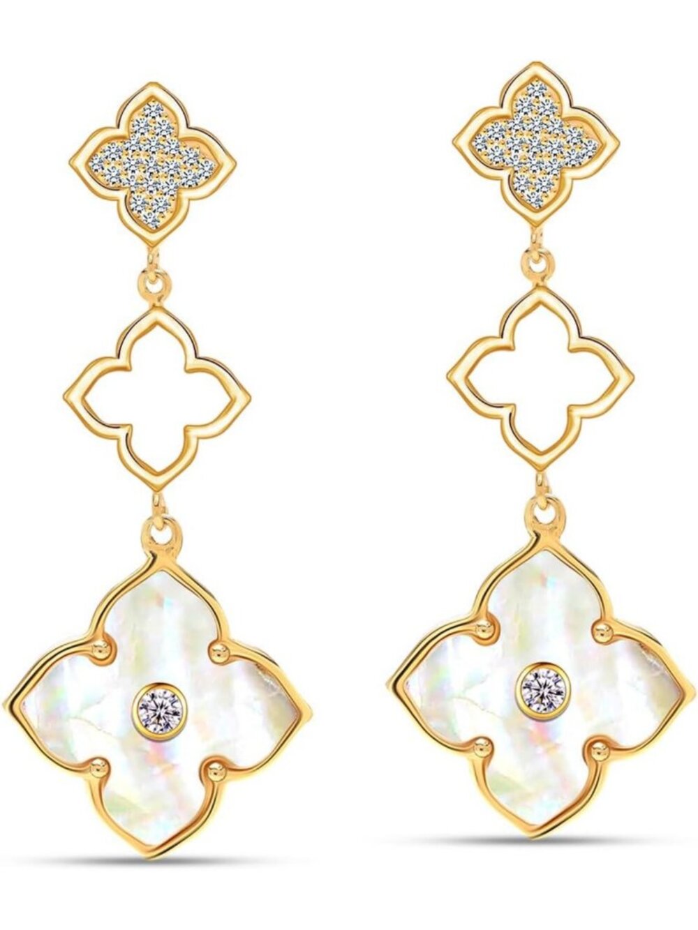 925 Sterling Silver Mother of Pearl Clover & Stud Drop Earrings for Women